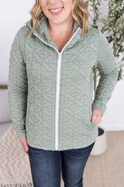 WAREHOUSE Geometric Fullzip Hoodie - Sage