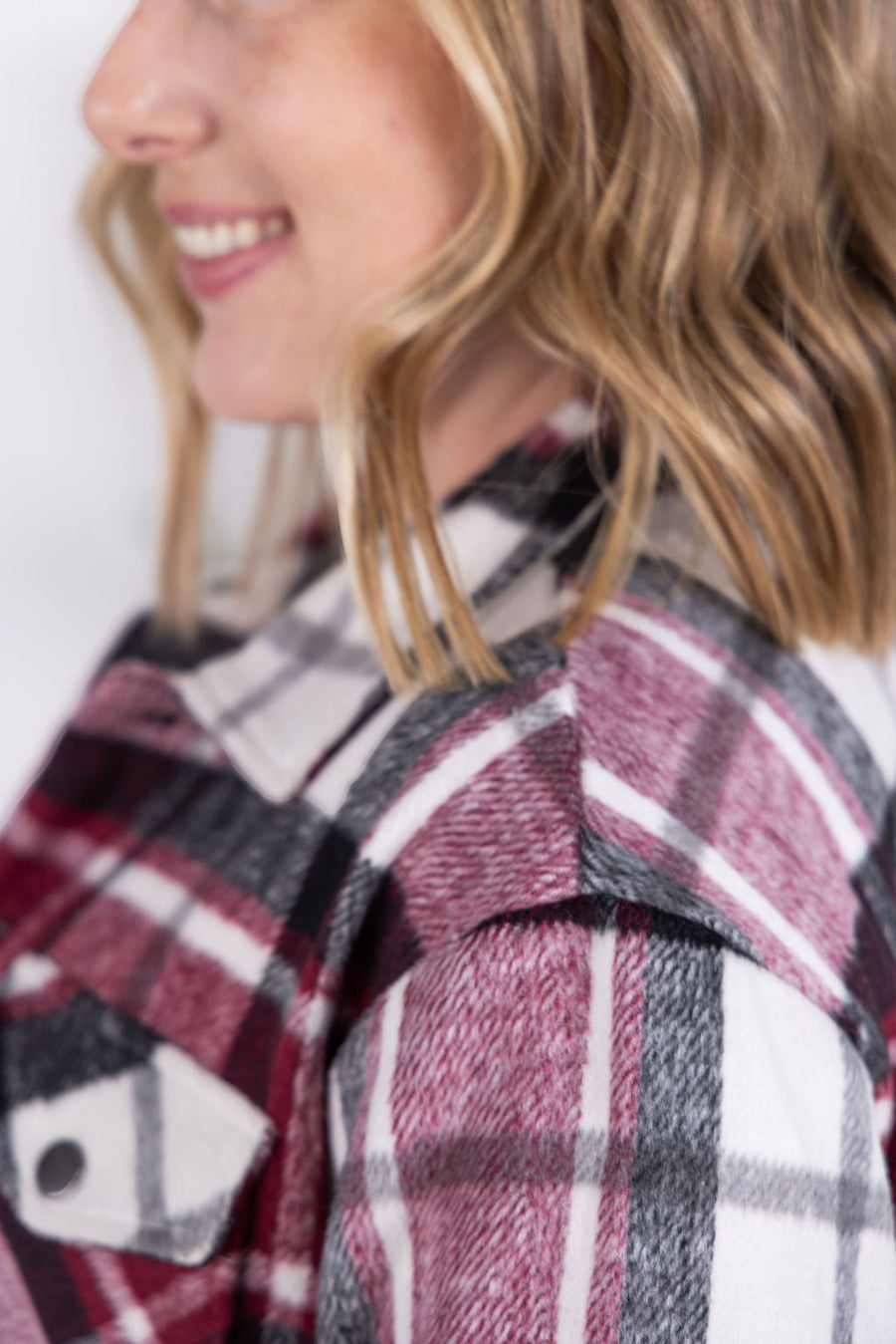 WAREHOUSE Norah Plaid Shacket - Merlot Mix