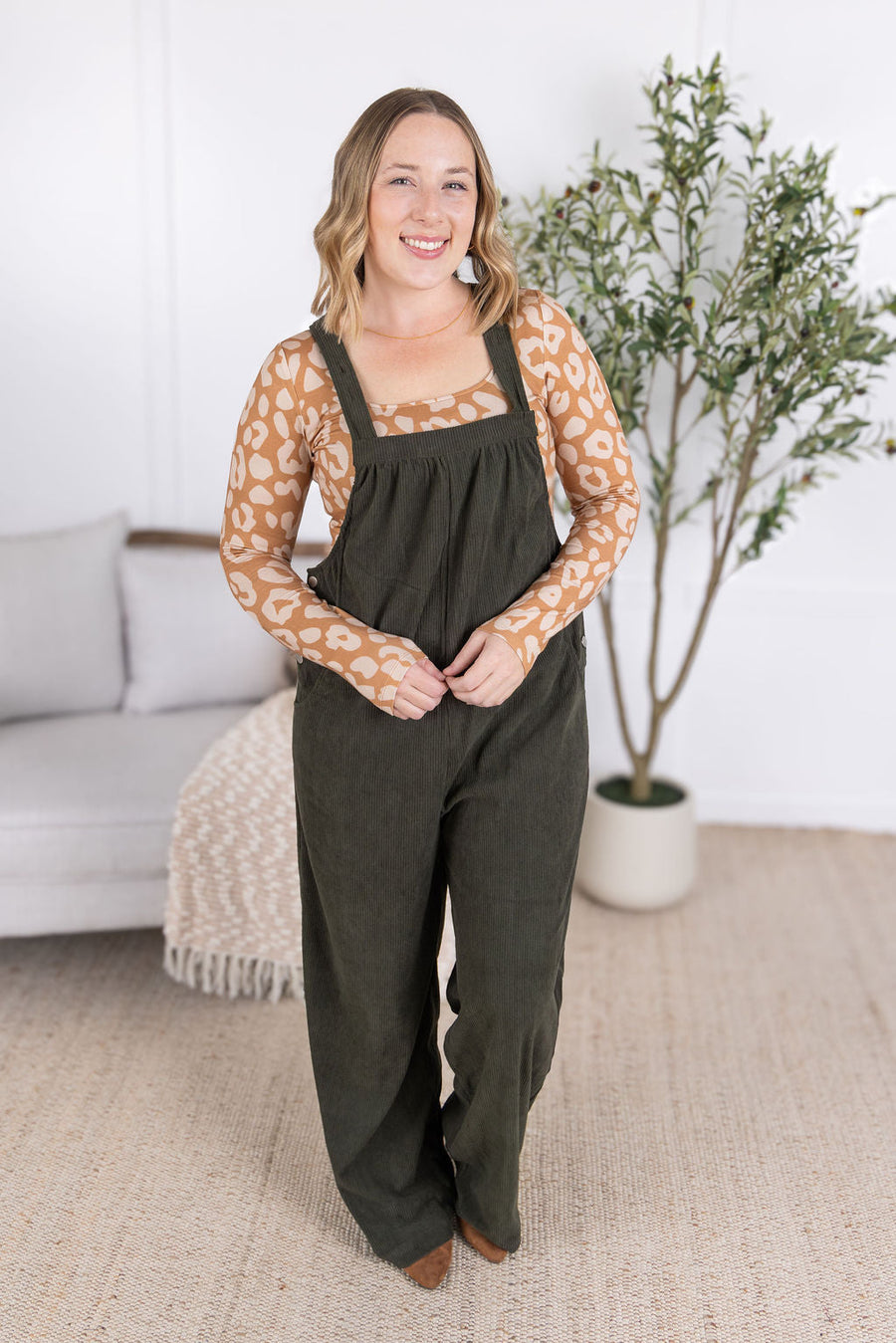 WAREHOUSE Corduroy Overalls - Olive