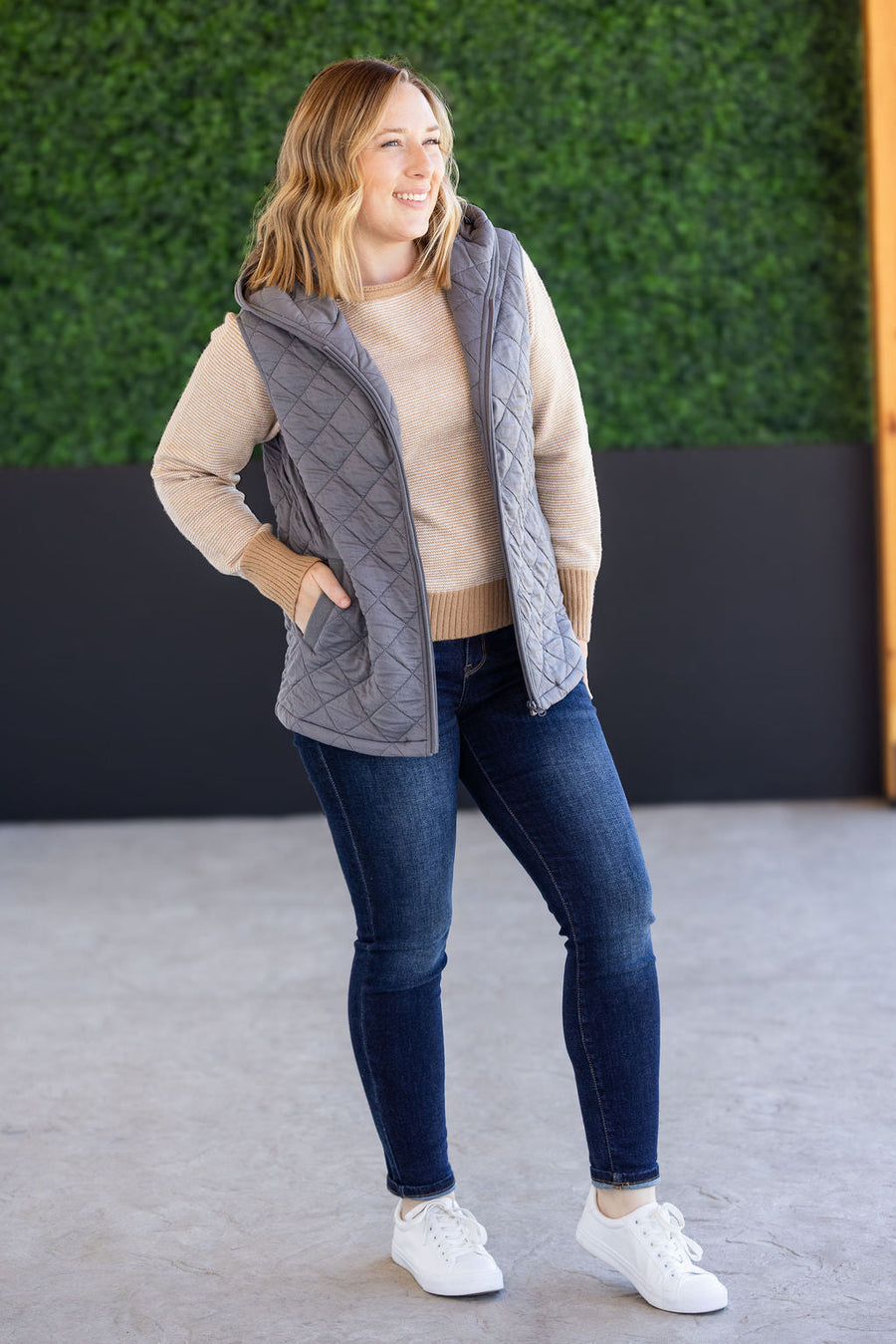 WAREHOUSE Heather Hooded Vest - Grey