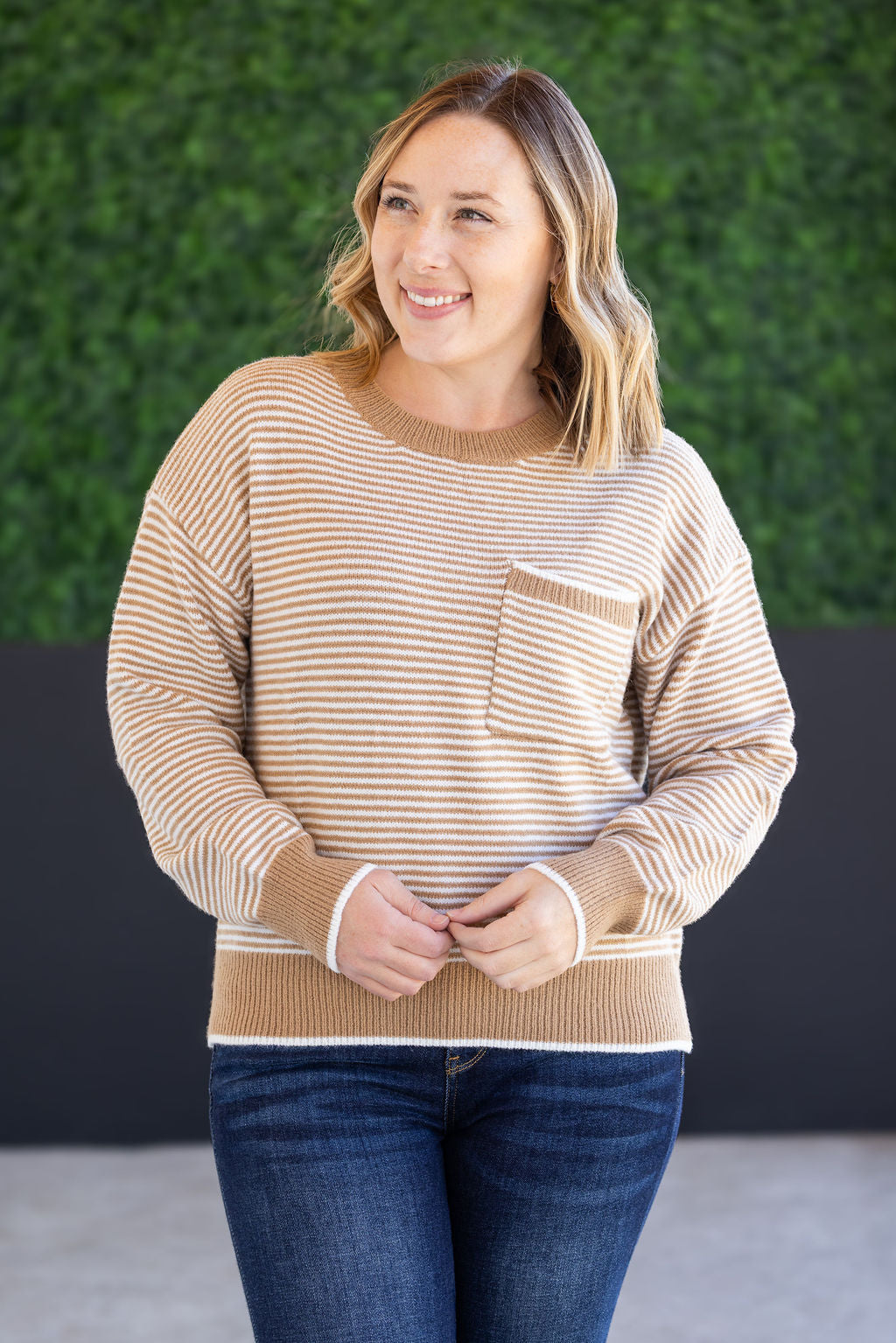 WAREHOUSE Miley Striped Sweater - Latte