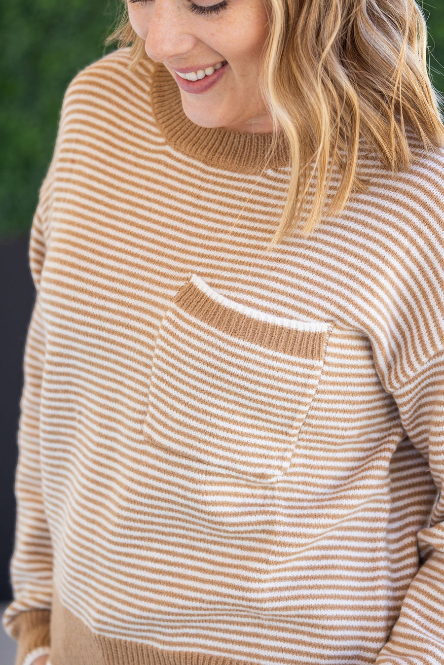 WAREHOUSE Miley Striped Sweater - Latte