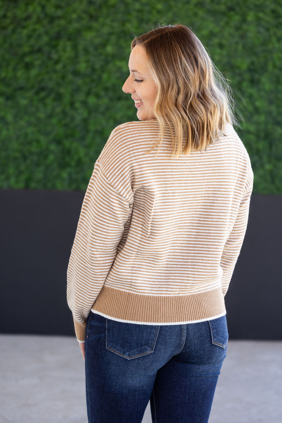 WAREHOUSE Miley Striped Sweater - Latte