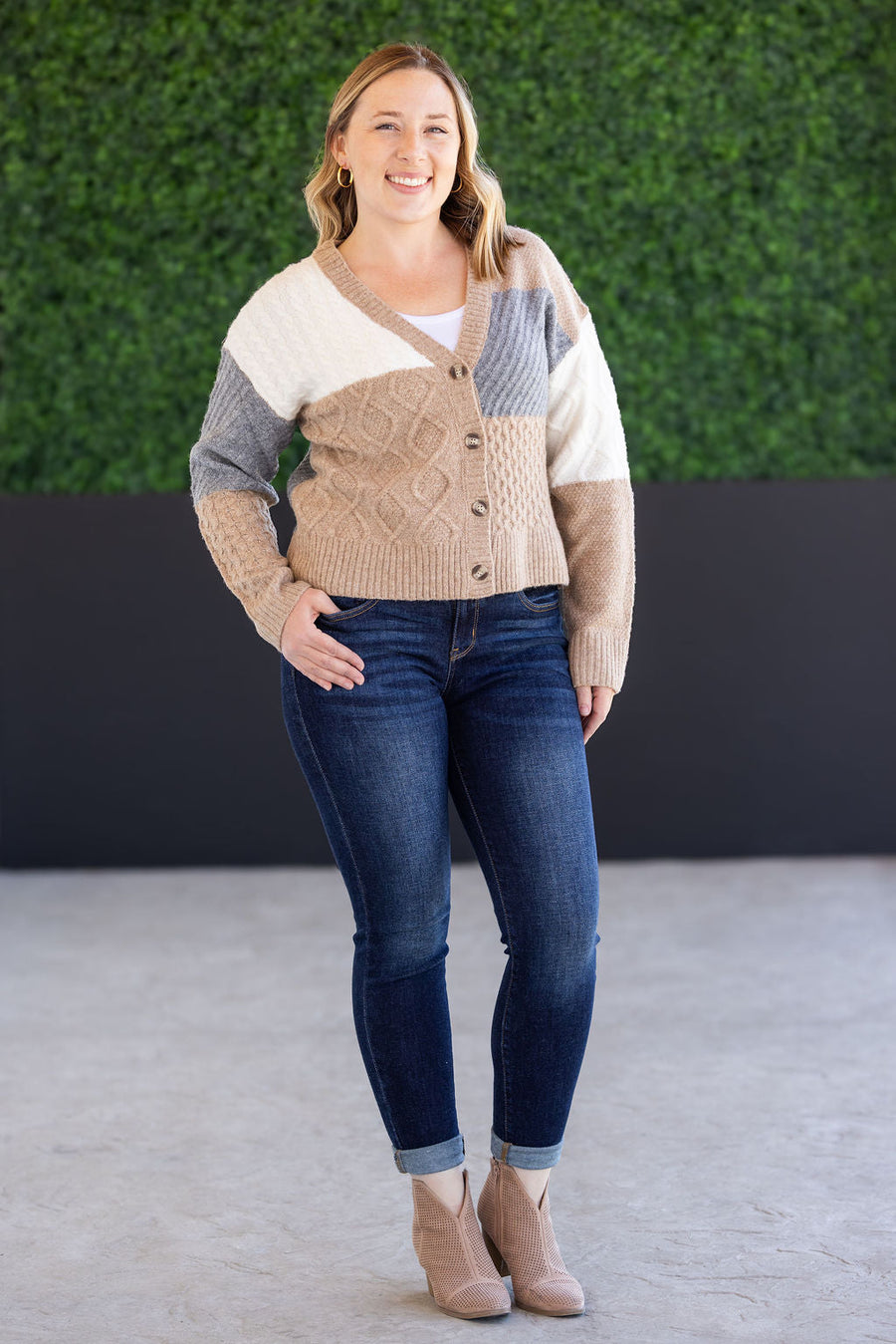 WAREHOUSE Colorblock Cozy Cardigan