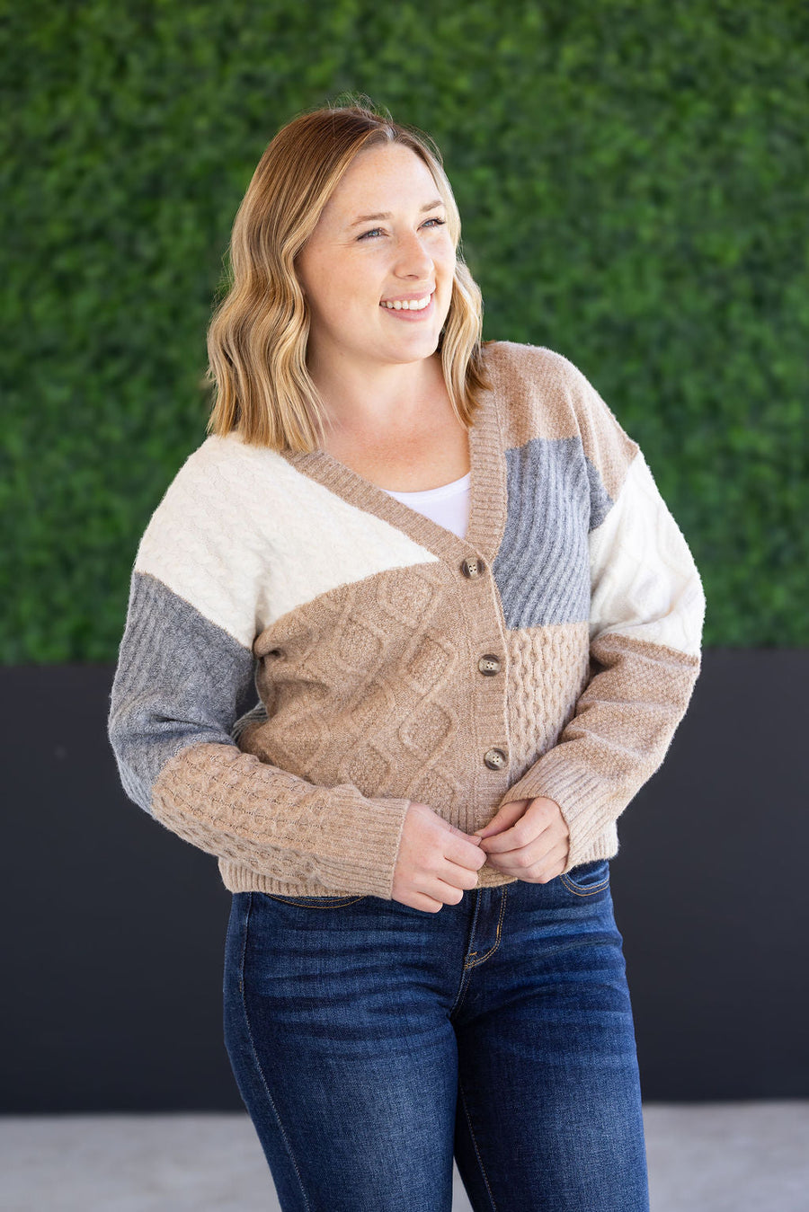 WAREHOUSE Colorblock Cozy Cardigan