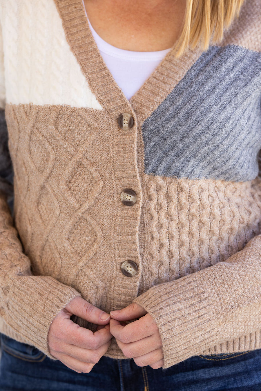 WAREHOUSE Colorblock Cozy Cardigan