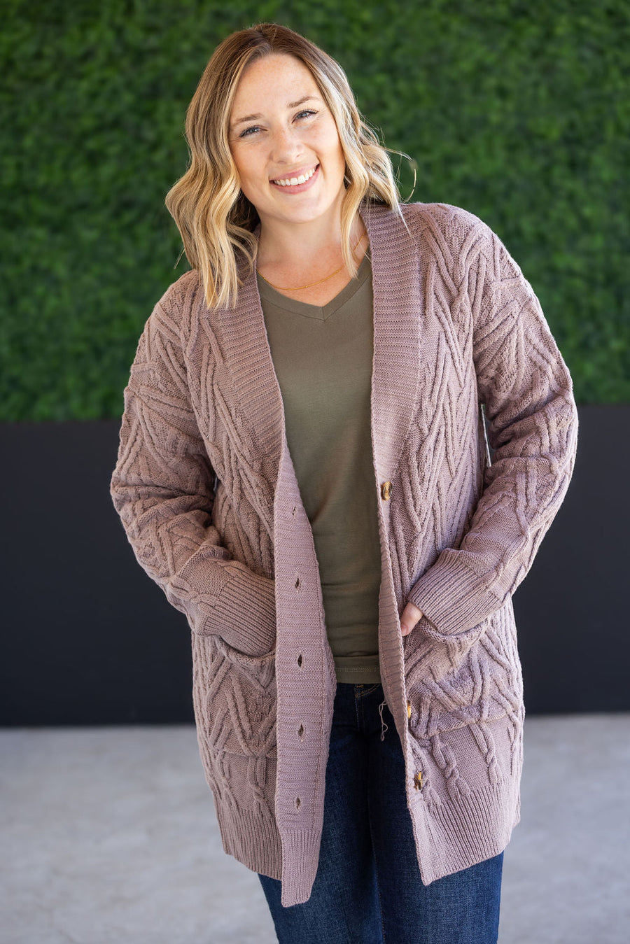 WAREHOUSE Brooks Button Sweater Cardigan - Light Mocha