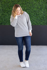 WAREHOUSE Lola Striped Thermal Top - Grey
