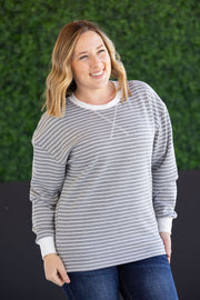 WAREHOUSE Lola Striped Thermal Top - Grey