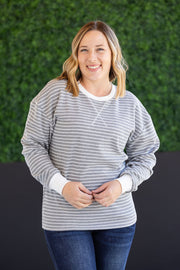WAREHOUSE Lola Striped Thermal Top - Grey