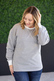WAREHOUSE Lola Striped Thermal Top - Grey