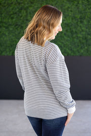 WAREHOUSE Lola Striped Thermal Top - Grey