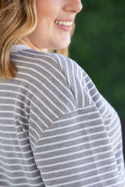 WAREHOUSE Lola Striped Thermal Top - Grey