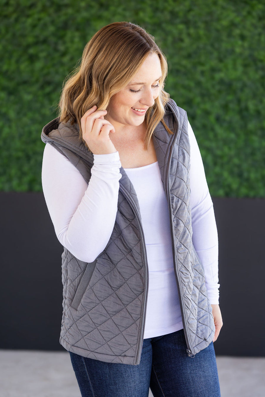 WAREHOUSE Heather Hooded Vest - Grey