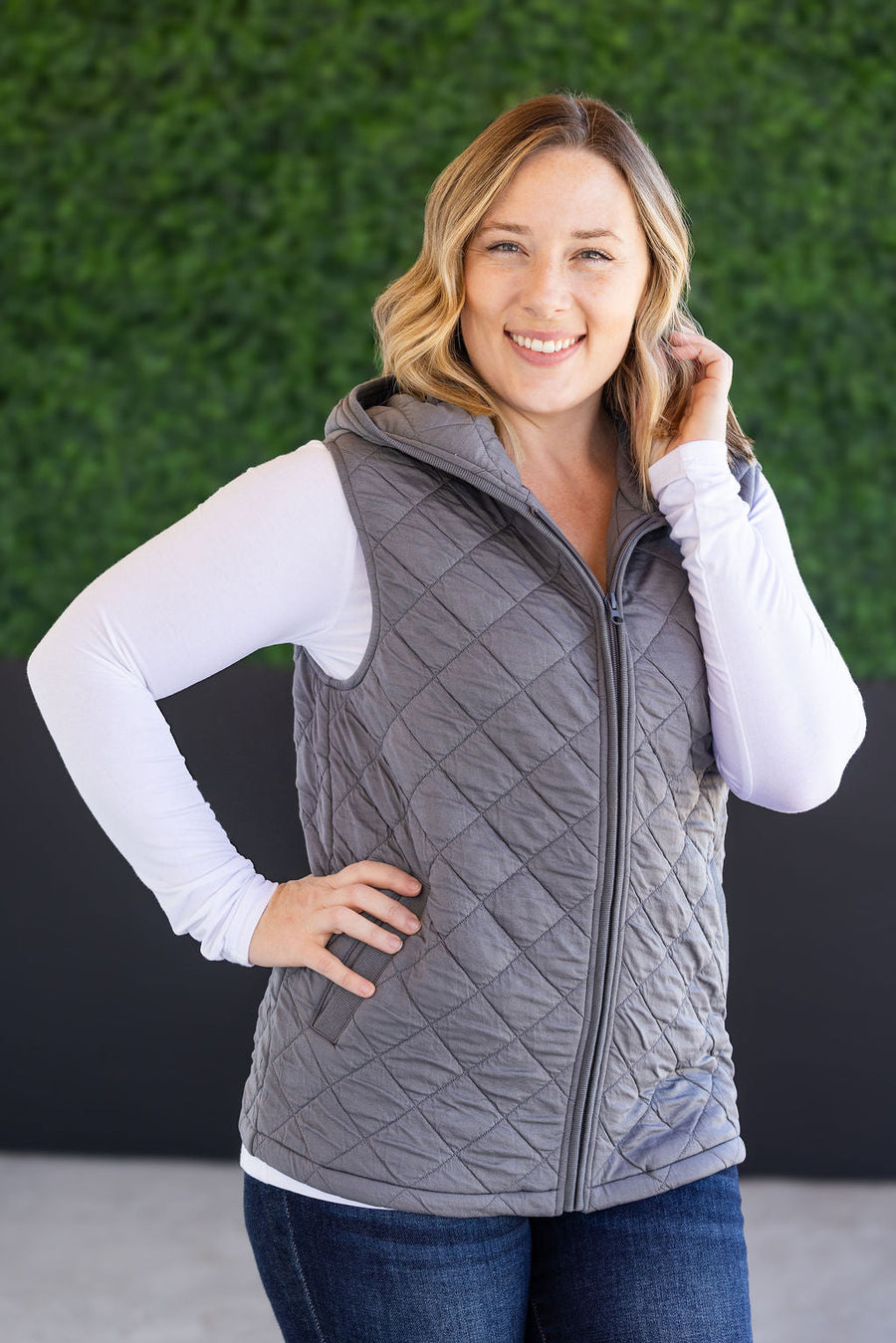 WAREHOUSE Heather Hooded Vest - Grey