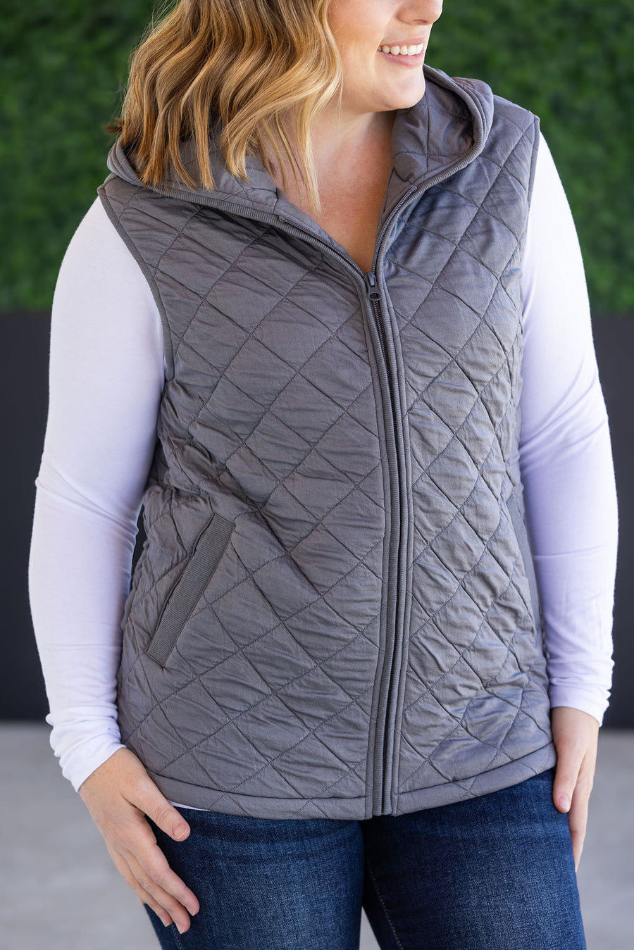 WAREHOUSE Heather Hooded Vest - Grey