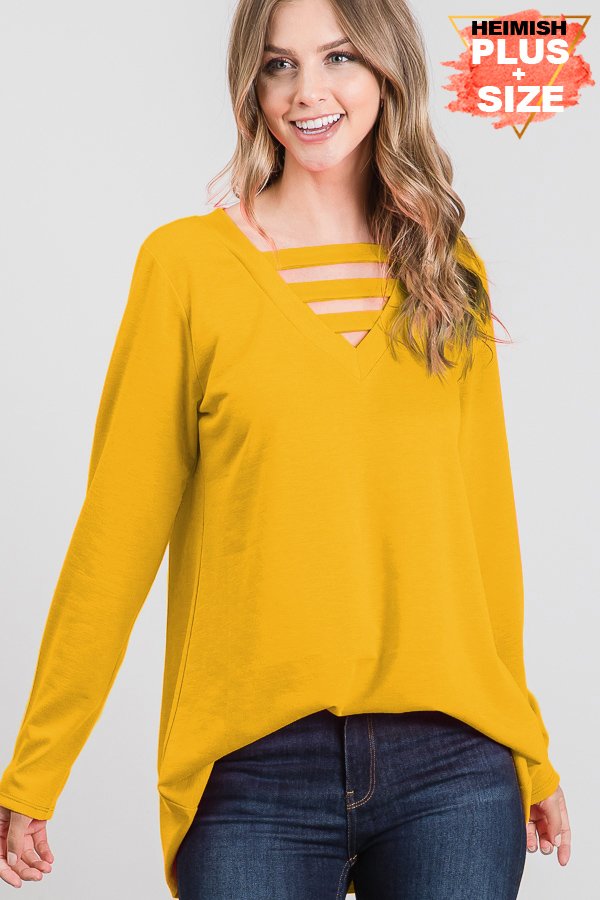 V-Neck 3 Strap Long Sleeve- Mustard