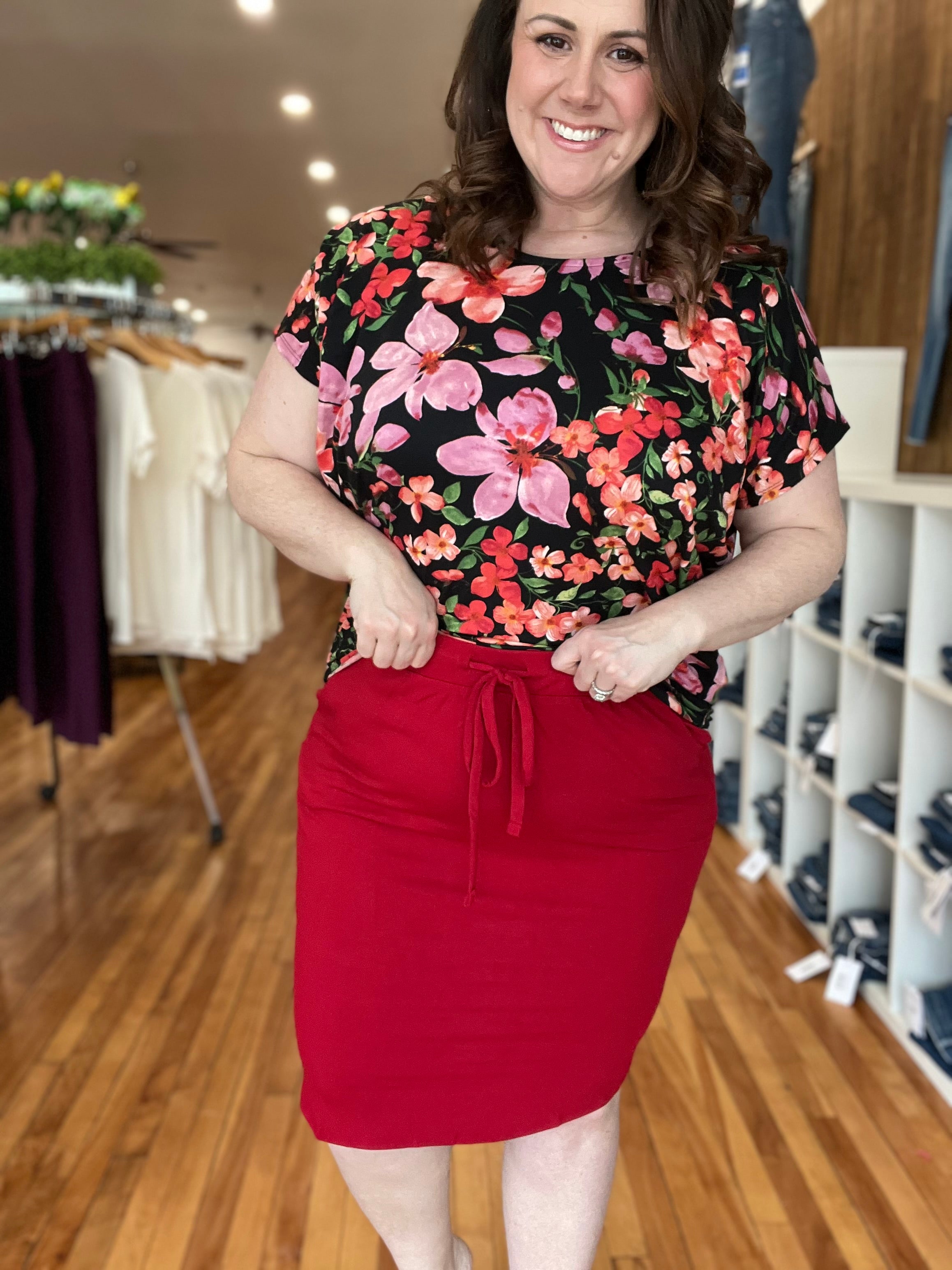 Tie Waist Skirt with Pockets- Red FINAL SALE