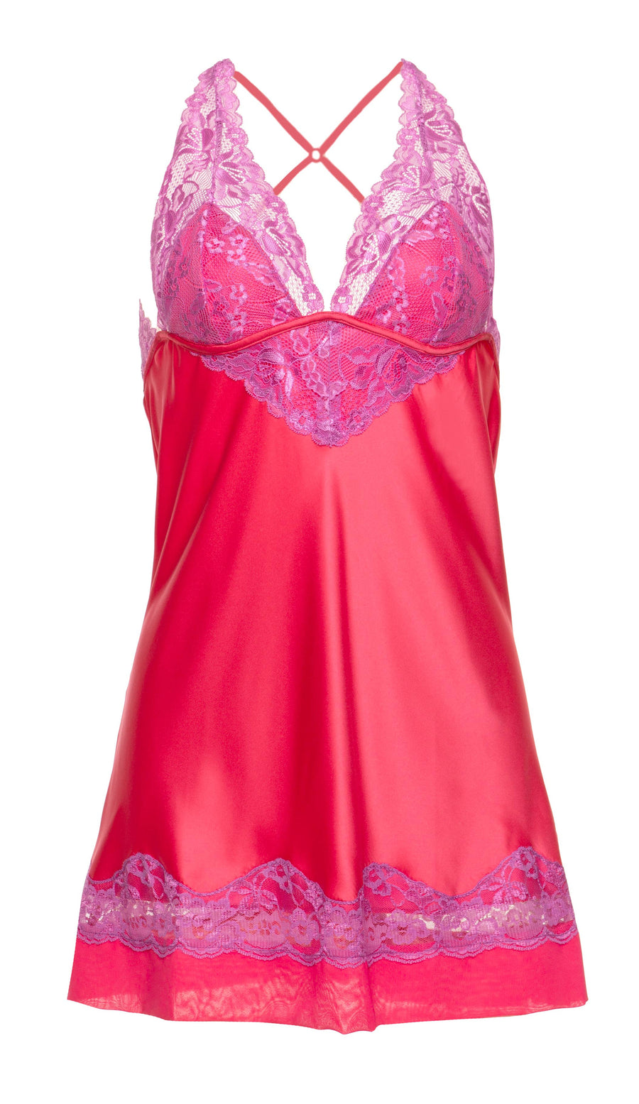 Muse Satin & Lace Chemise - Rouge Red
