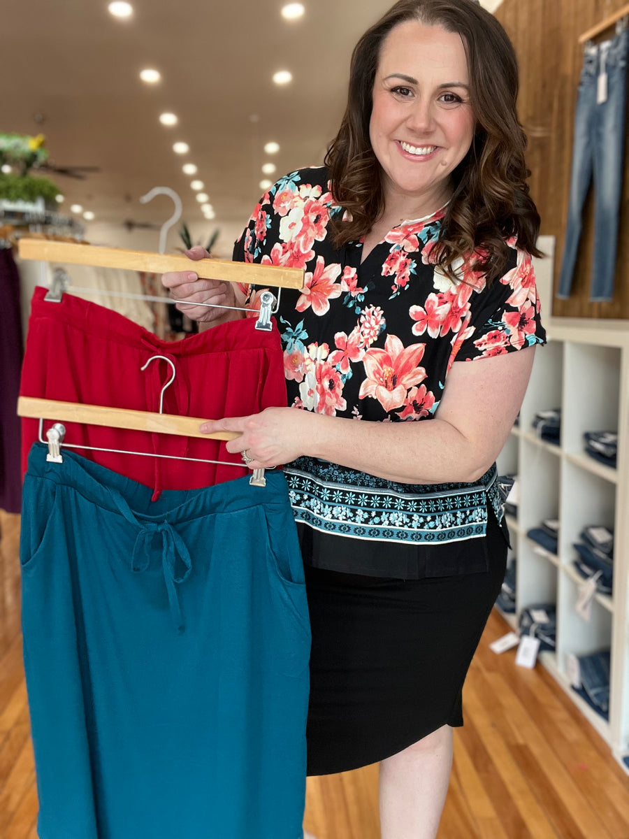 Tie Waist Skirt with Pockets- Teal