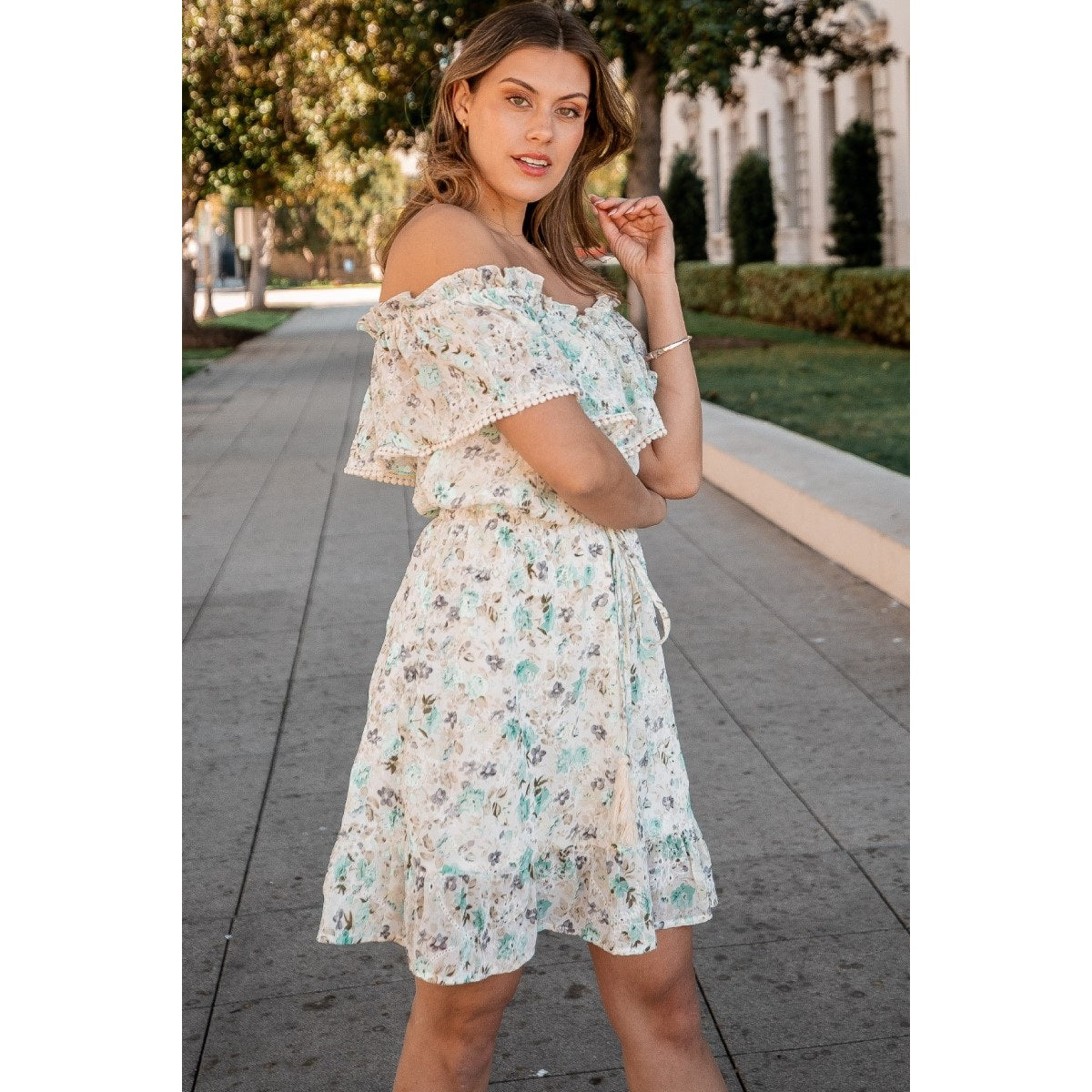 Off the Shoulder Floral- Green