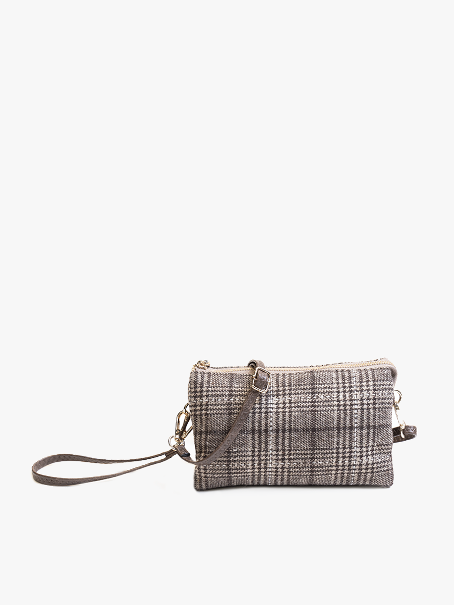 Riley Plaid Crossbody/Wristlet: Gray/Black