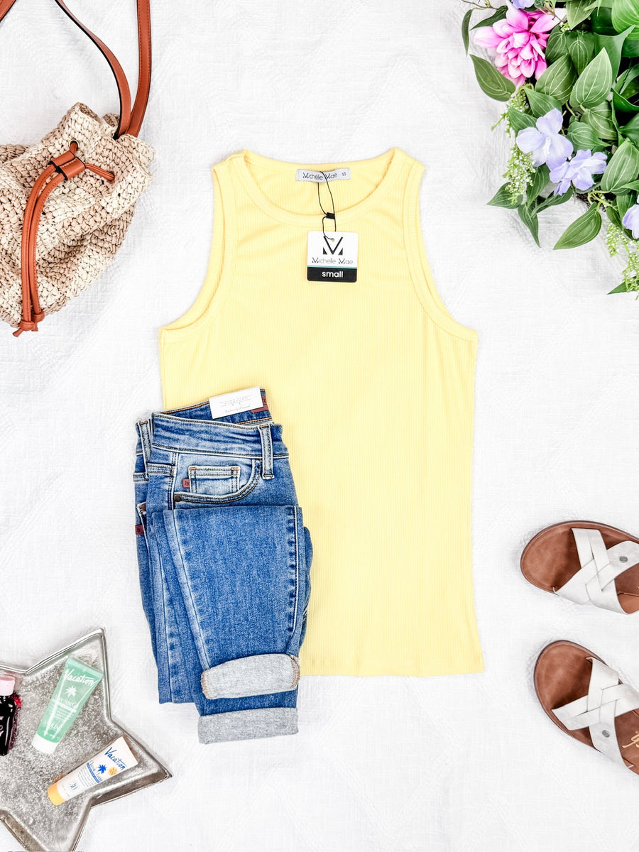 WAREHOUSE Tara Ribbed Tank - Yellow