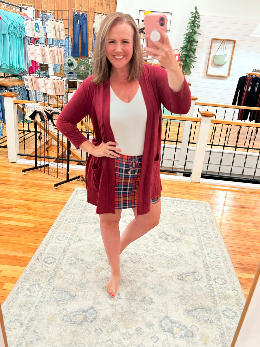 Slouchy Pocket Open Cardigan- Cabernet