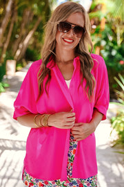 Sutton Button Up Top- Pink