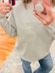 Melange Hi-Low Hem Pocket Sweater- Soft Cream