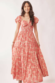 Tiered Skirt Maxi- Coral Floral