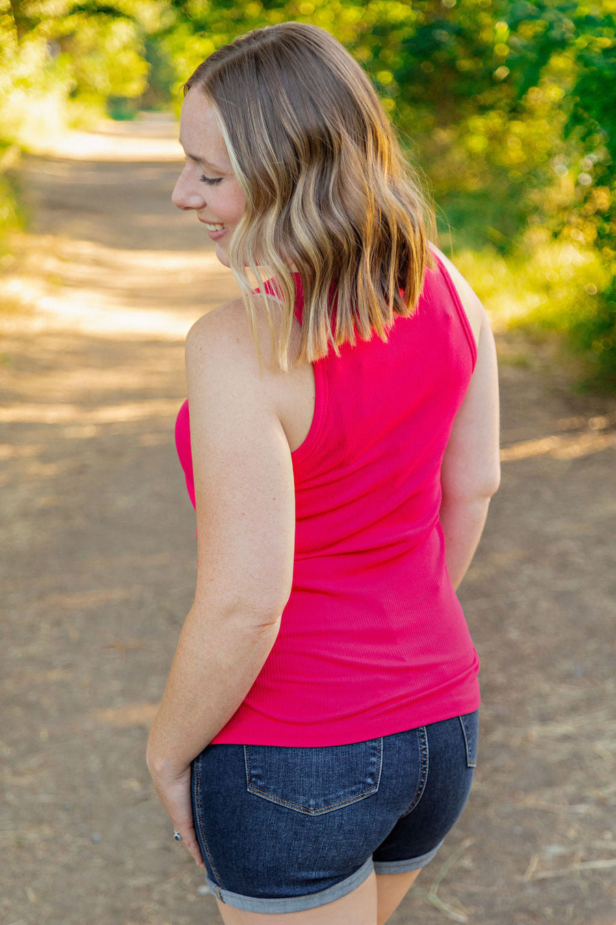 WAREHOUSE Tara Ribbed Tank - Hot Pink