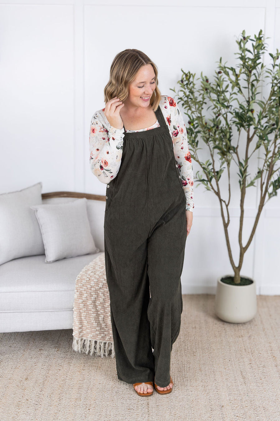 WAREHOUSE Corduroy Overalls - Olive