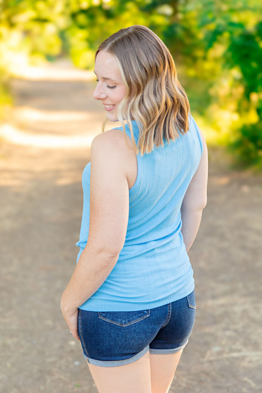 WAREHOUSE Mila Zipper Tank - Blue
