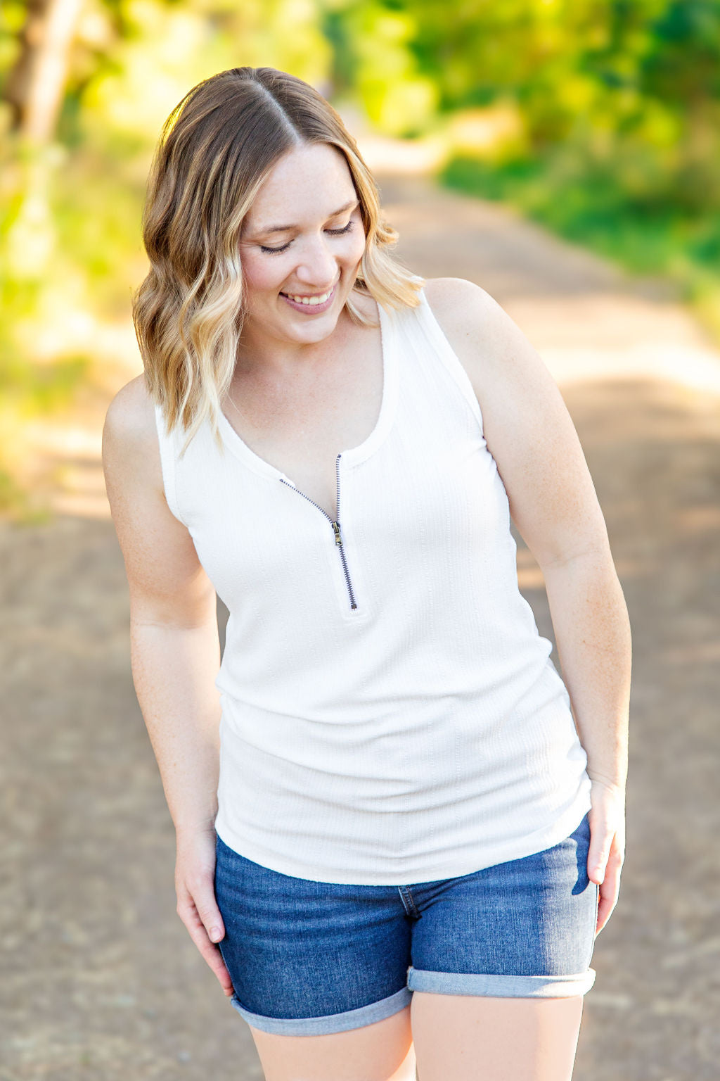WAREHOUSE Mila Zipper Tank - Ivory