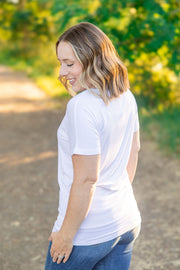 WAREHOUSE Chloe Cozy Tee - White | Women's V-Neck Top