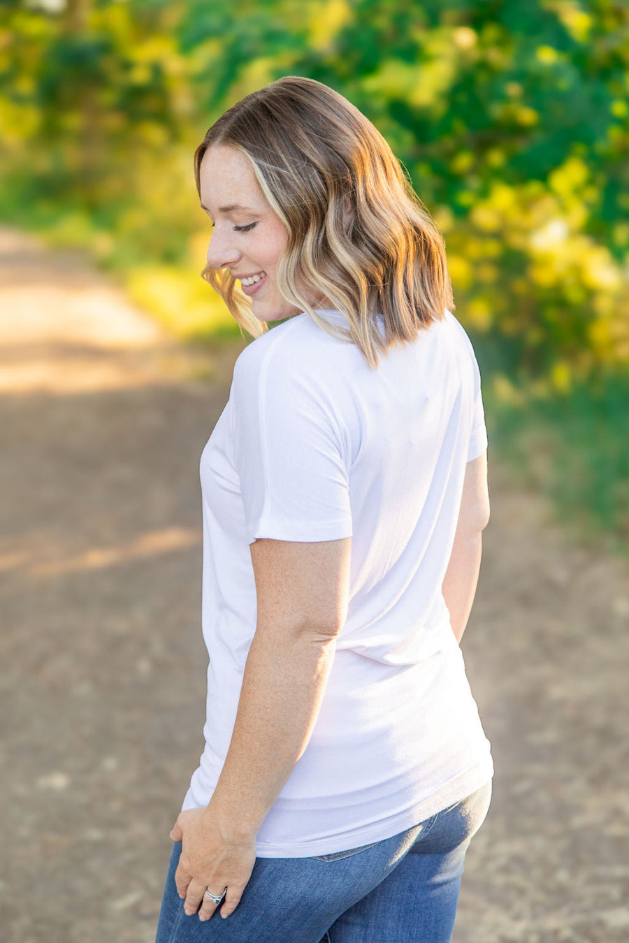 WAREHOUSE Chloe Cozy Tee - White | Women's V-Neck Top