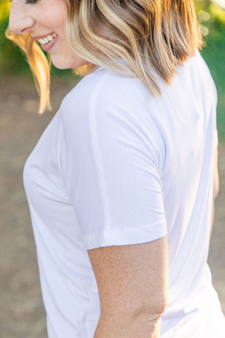 WAREHOUSE Chloe Cozy Tee - White | Women's V-Neck Top