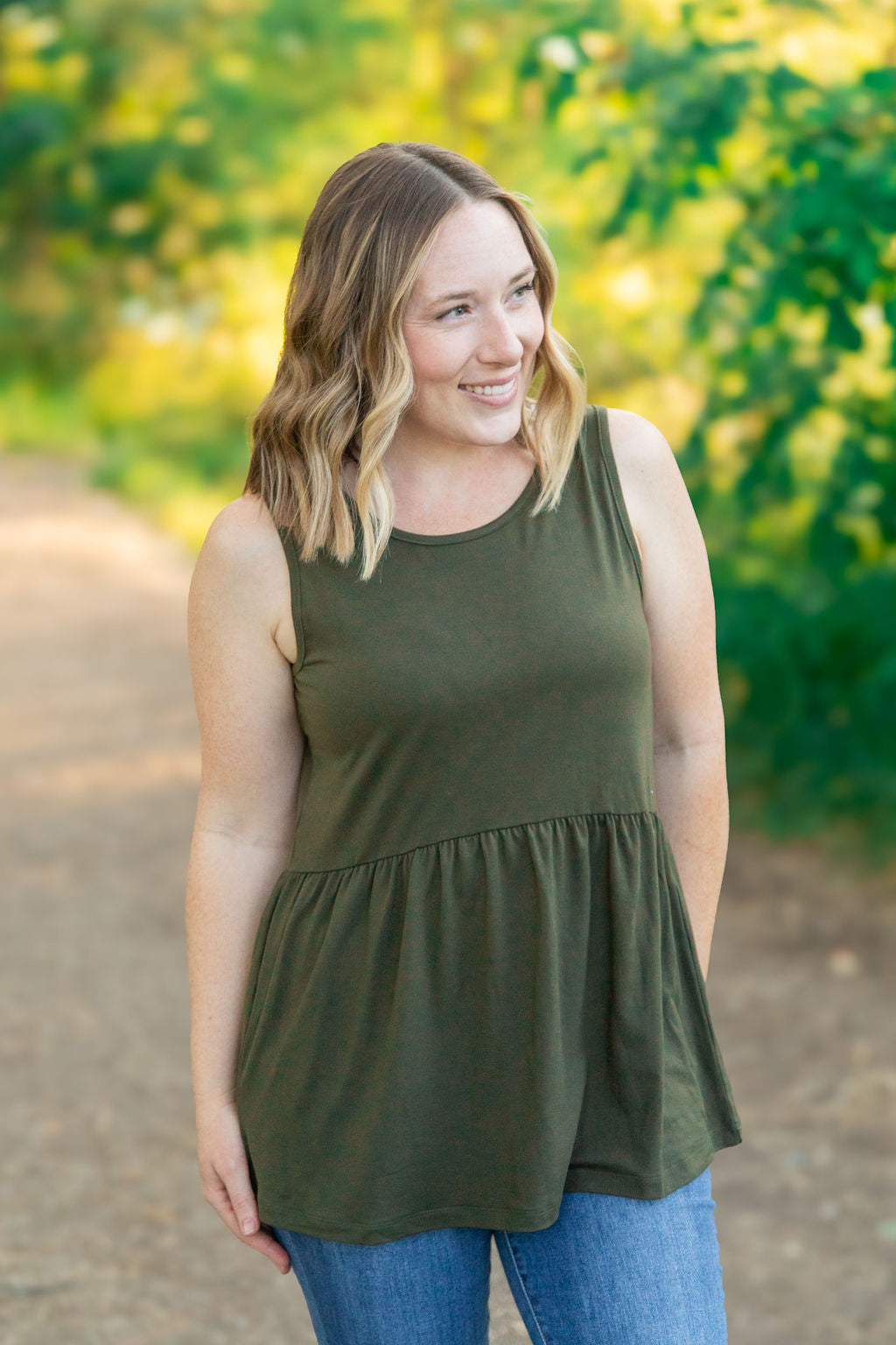 WAREHOUSE Renee Ruffle Tank - Olive