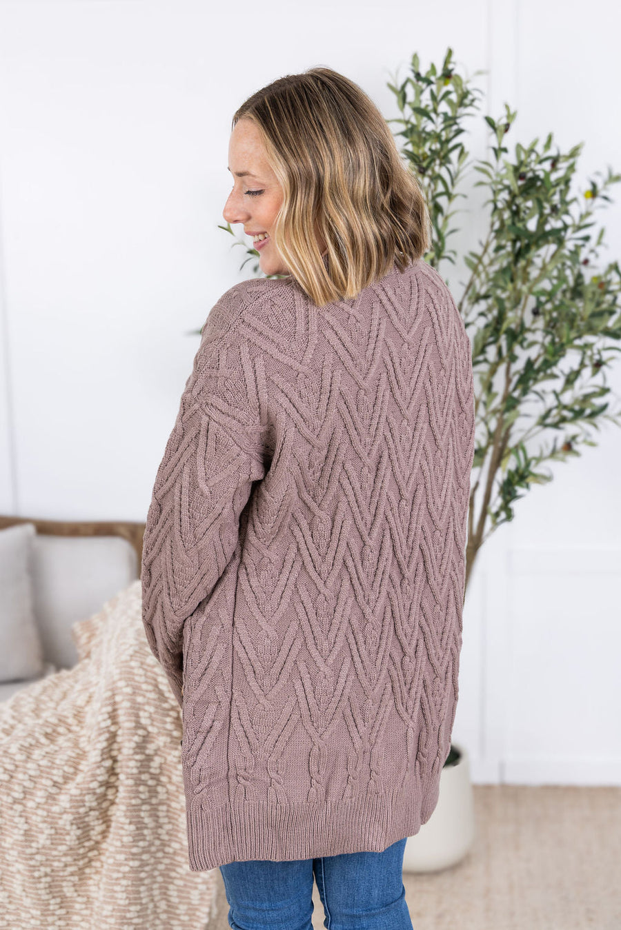 WAREHOUSE Brooks Button Sweater Cardigan - Light Mocha