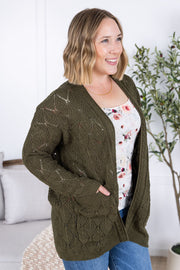 WAREHOUSE Open Knit Cardigan - Olive