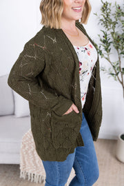 WAREHOUSE Open Knit Cardigan - Olive