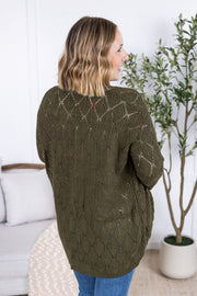 WAREHOUSE Open Knit Cardigan - Olive