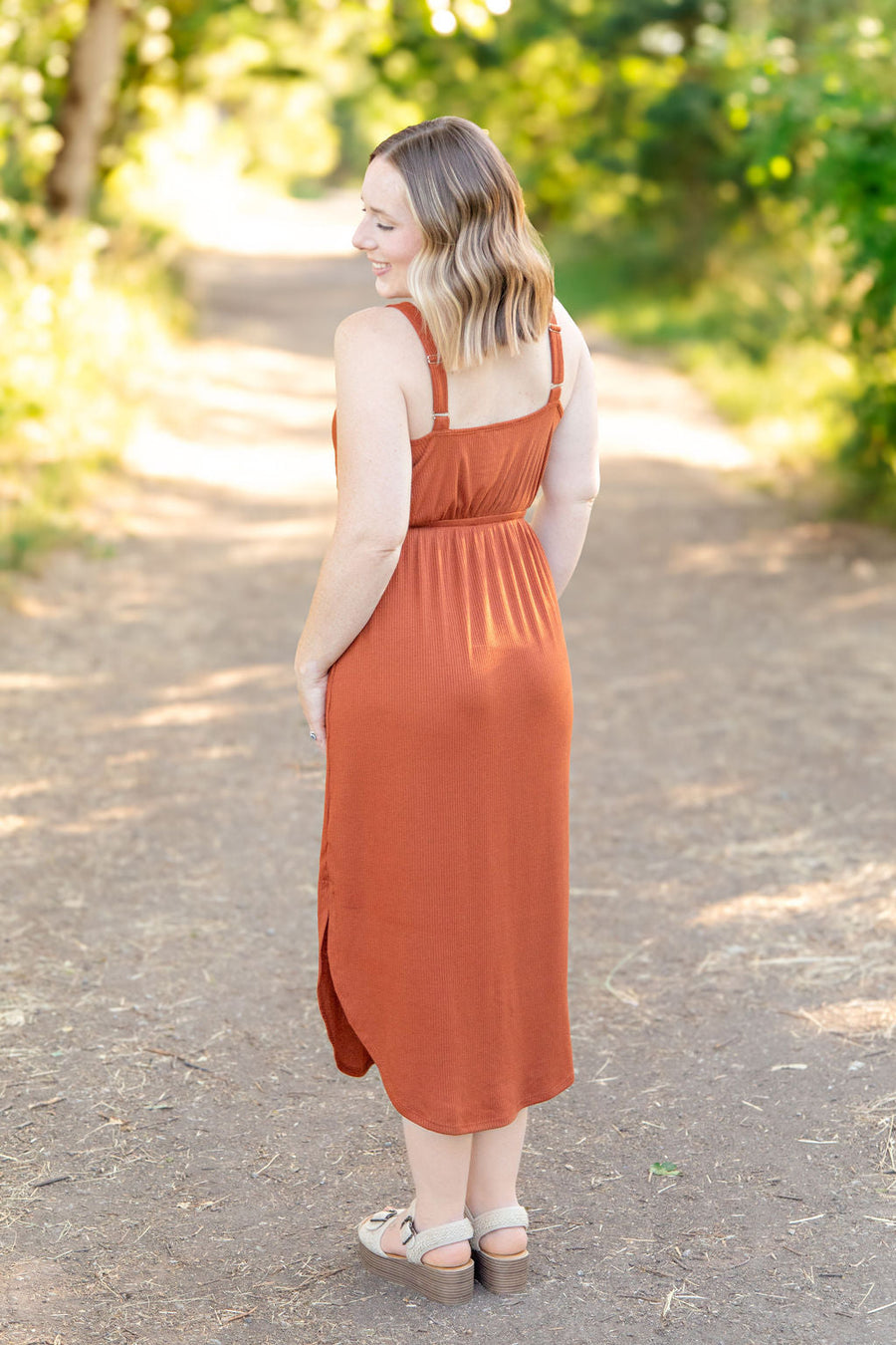 WAREHOUSE Reagan Ribbed Midi Dress - Rust FINAL SALE