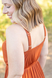 WAREHOUSE Reagan Ribbed Midi Dress - Rust FINAL SALE