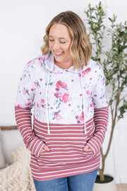 WAREHOUSE Hailey Pullover Hoodie - Pink Bloom and Stripes