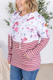 WAREHOUSE Hailey Pullover Hoodie - Pink Bloom and Stripes
