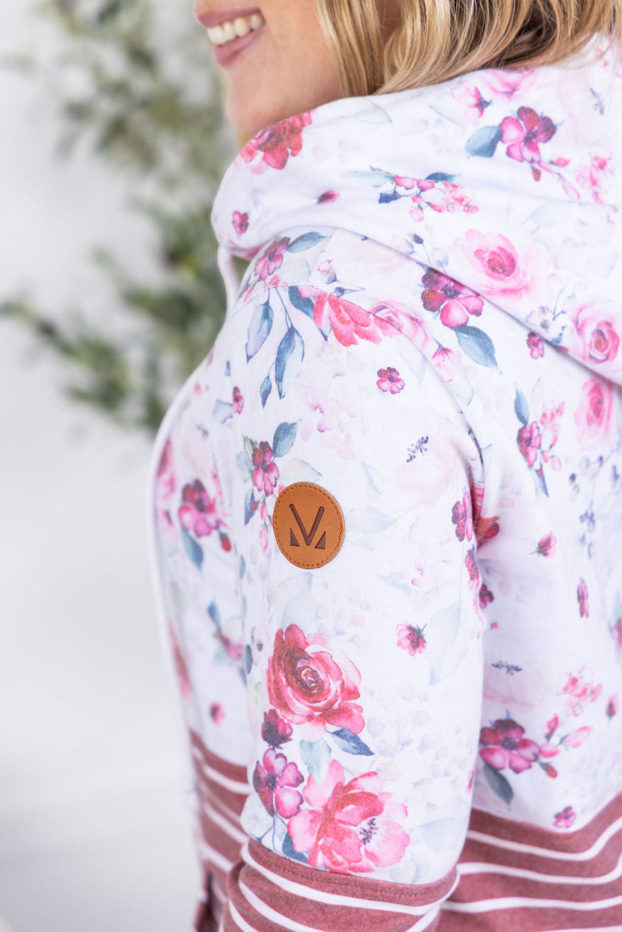 WAREHOUSE Hailey Pullover Hoodie - Pink Bloom and Stripes