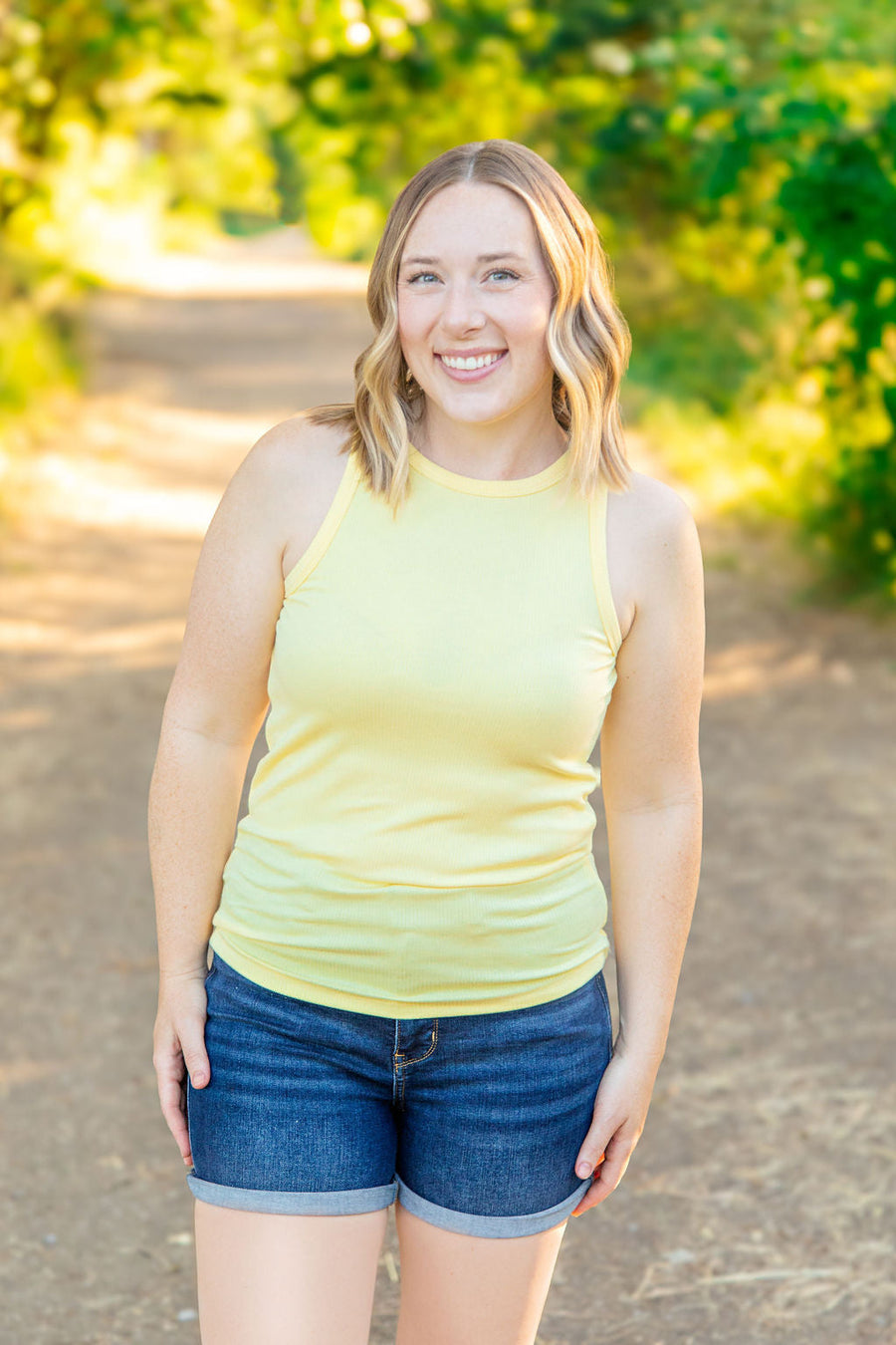 WAREHOUSE Tara Ribbed Tank - Yellow