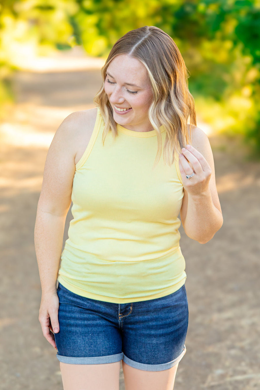 WAREHOUSE Tara Ribbed Tank - Yellow